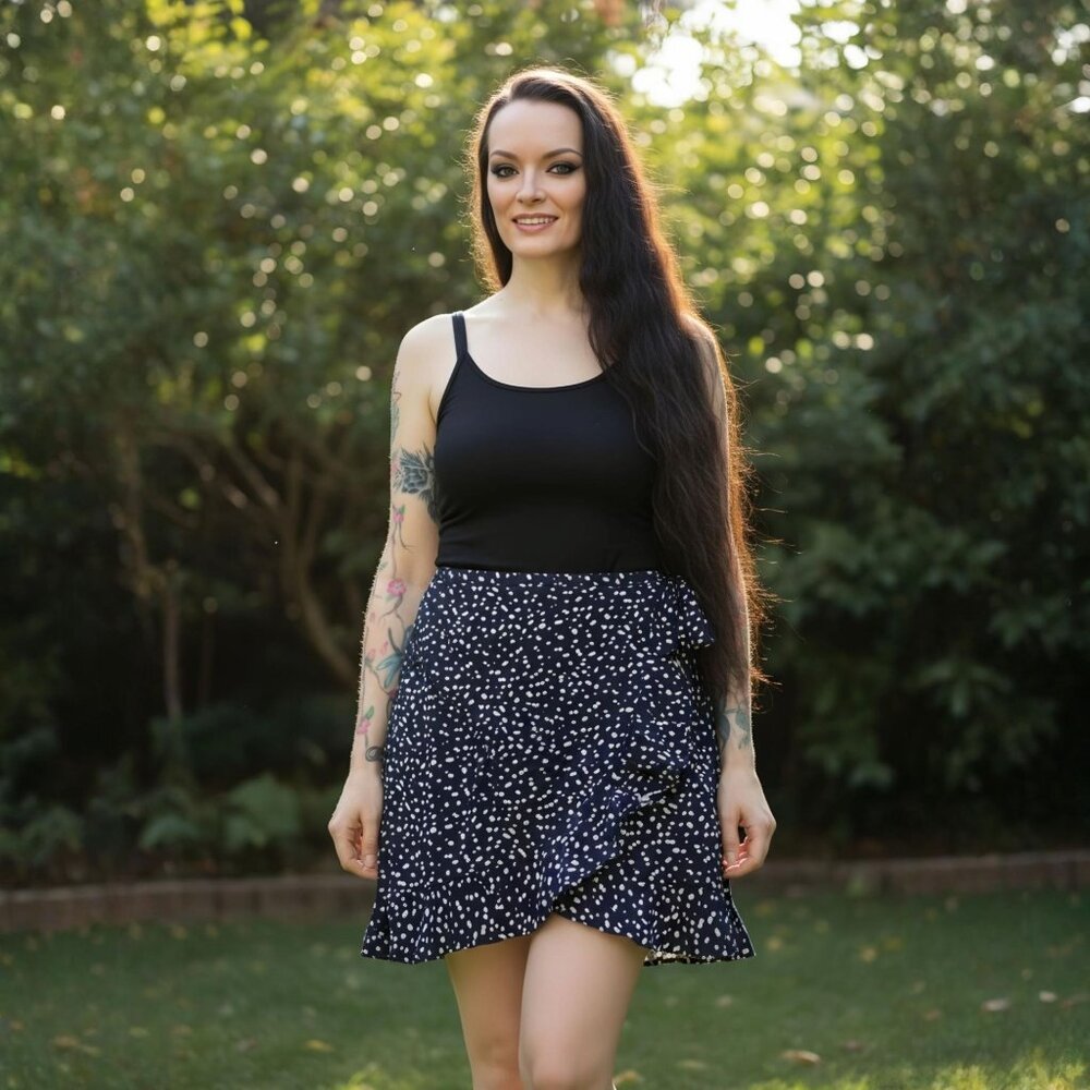 J.Crew Mercantile ✦ Navy Blue & White Polka Dot Ruffle Wrap Skirt ✦ Size S